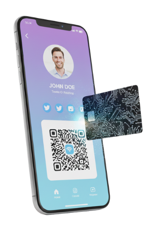 Professional in India tapping a premium black Tap Pro Digital NFC business card to a smartphone to instantly share contact details